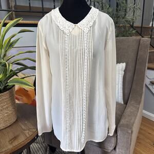 VTG Embroidered Lace Peter Pan Collar Blouse Cottage Coquette Victorian Shabby